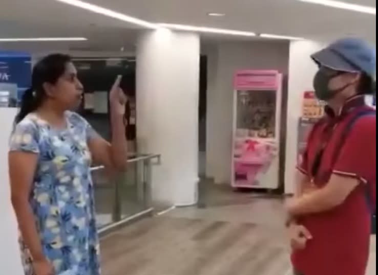 Video screenshot of a woman using abusive language while not wearing a face mask at Sun Plaza. (PHOTO: Screenshot/Facebook)