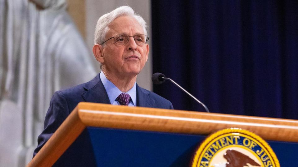 PHOTO: US Attorney General Merrick Garland delivers remarks during the Commemoration of the 60th anniversary of the 1964 Civil Rights Act at the US Department of Justice on July 9, 2024 in Washington, DC. (Anna Rose Layden/Getty Images)
