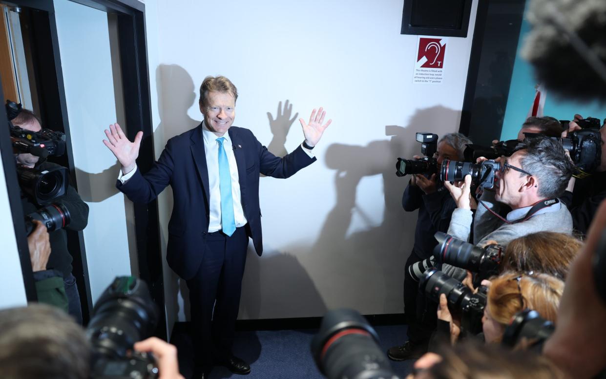 Richard Tice, the leader of Reform UK, arrives at a press conference in central London this morning