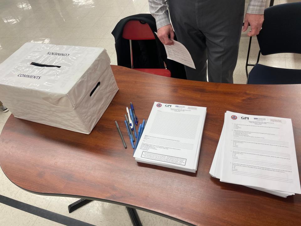 Surveys and comment sheets handed out to residents in attendance of DelDOT's public workshop regarding the Old Baltimore Pike and Old Cooch's Bridge Road intersection.