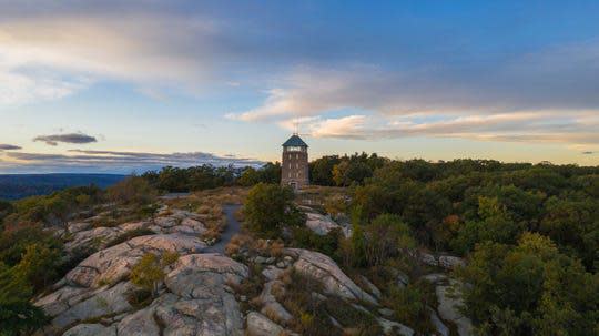 Aerial View Perkins Memorial Tower at sunset