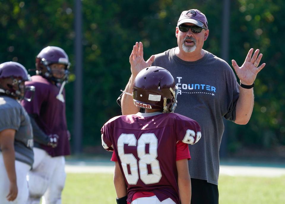 Trinity Christian head football coach Bill Cosens during spring football practice in Deltona, Monday, May 15, 2023. 