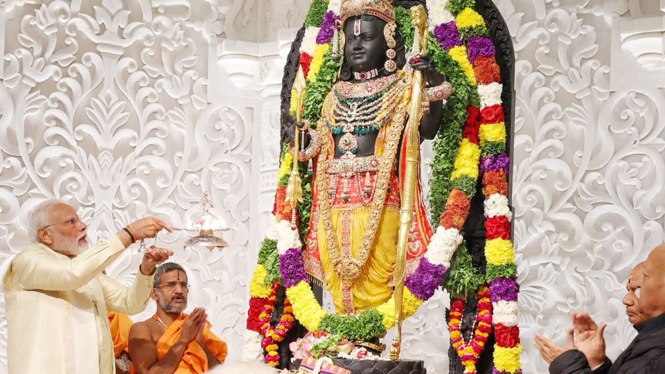 Indian Prime Minister Narendra Modi attends the inauguration of the Ram Janmaboomi Temple in Uttar Pradesh, India on January 22, 2024. - Imtiyaz Khan/Anadolu/Getty Images/File