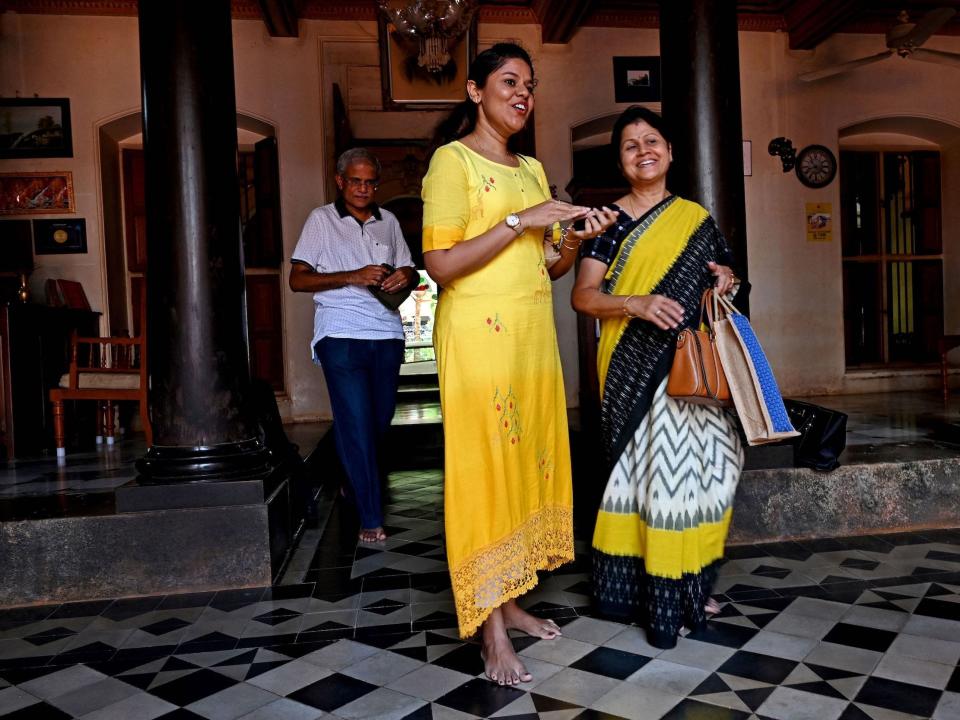 Visitors arrive at a Chettinad mansion in 2021.