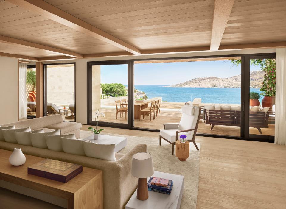 Inside the luxurious Yalikavak private living room suite at the Bodrum Edition.