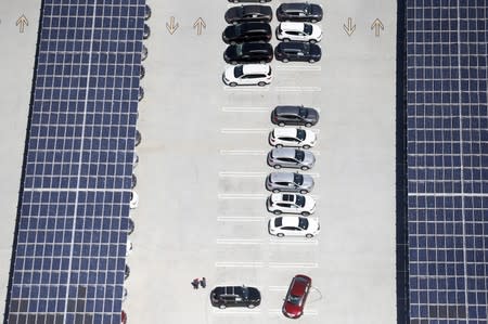 FILE PHOTO: Solar panels are seen on a parking garage in Palm Springs