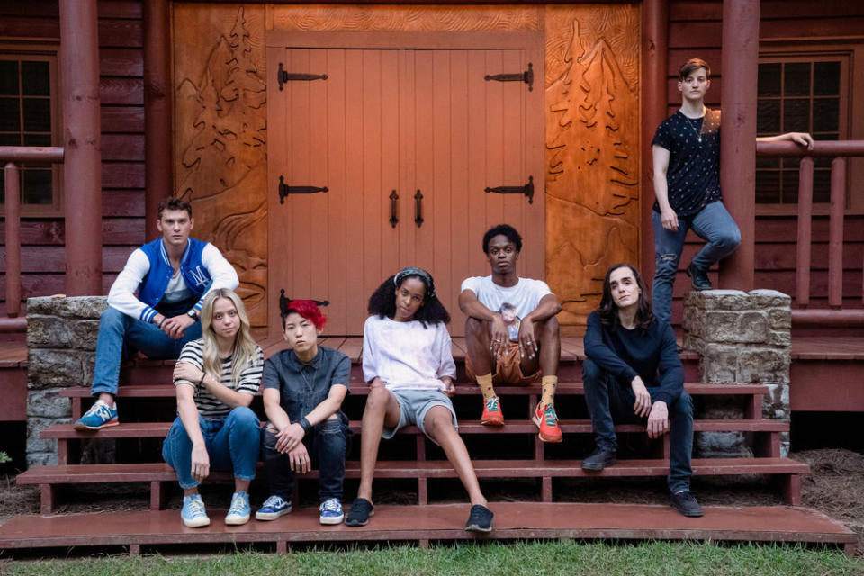 THEY/THEM -- Pictured: (l-r) Cooper Koch as Stu, Anna Lore as Kim, Monique Kim as Veronica, Quei Tann as Alexandra, Austin Crute as Toby, Darwin del Fabro as Gabriel, Theo Germaine as Jordan -- (Photo by: Josh Stringer/Blumhouse)