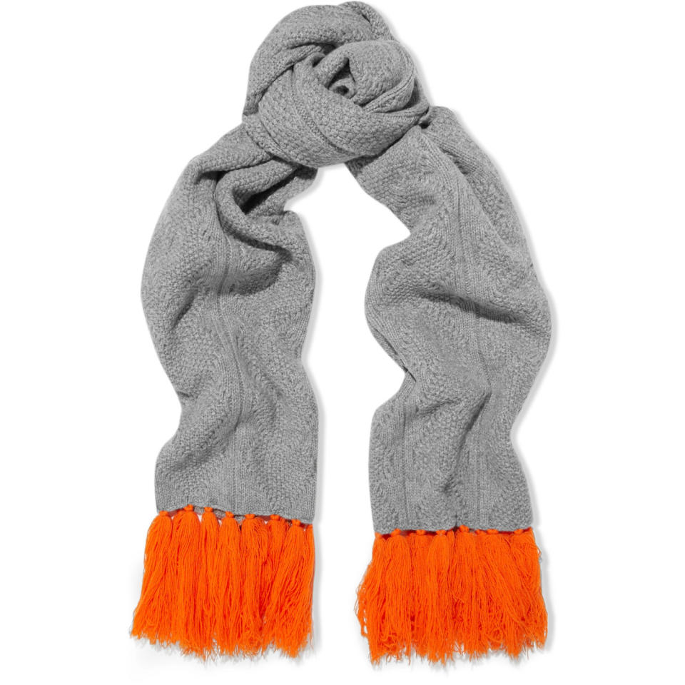 Orange Fringed Cable-Knit Scarf