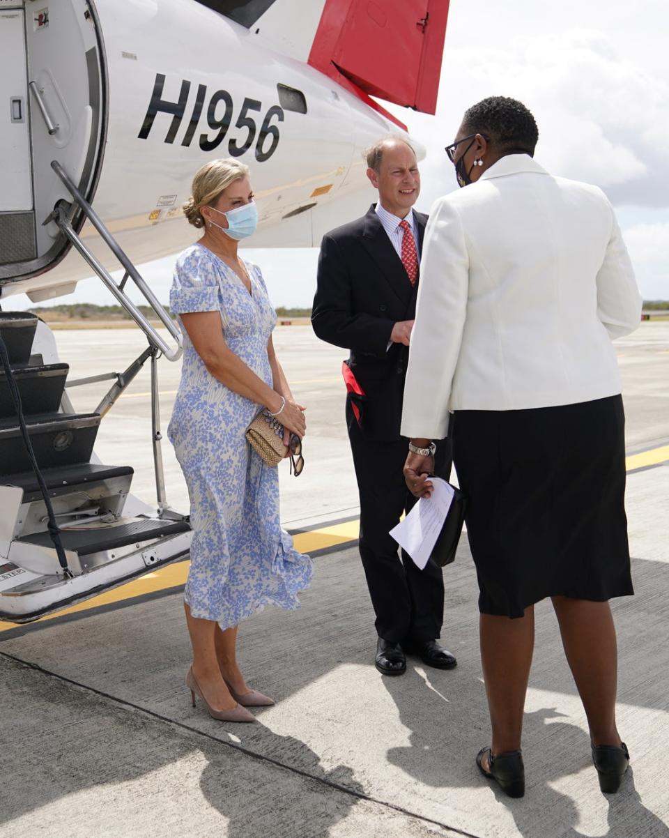 The Earl and the Countess of Wessex arriving at VC Bird International Airport, Antigua and Barbuda, as they continue their visit to the Caribbean, to mark the Queen’s Platinum Jubilee (Joe Giddens/PA) (PA Wire)