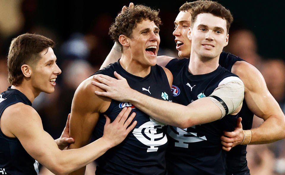 Carlton players in action in the AFL.