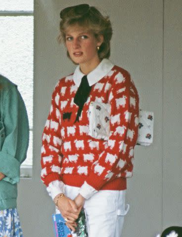 Princess Diana Archive/Getty Princess Diana in a Warm & Wonderful sheep sweater at Prince Charles' polo match in 1983.