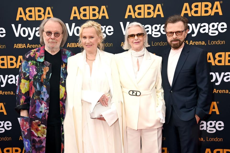 <div class="inline-image__title">1399417025</div> <div class="inline-image__caption"><p>Benny Andersson, Agnetha Fältskog, Anni-Frid Lyngstad and Bjorn Ulvaeus of ABBA attend the first performance of ABBA "Voyage" in London.</p></div> <div class="inline-image__credit">Dave J Hogan/Getty</div>