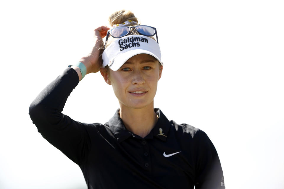 Nelly Korda of the United States looks on from the second tee during the second round of the CME Group Tour Championship at Tiburon Golf Club on November 17, 2023 in Naples, Florida. (Photo by Douglas P. DeFelice/Getty Images)