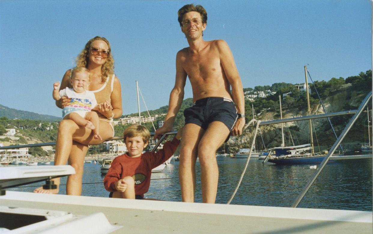 Jani with her husband, Jeremy, and their children in Ibiza, 1988 - Jani Tully Chaplin