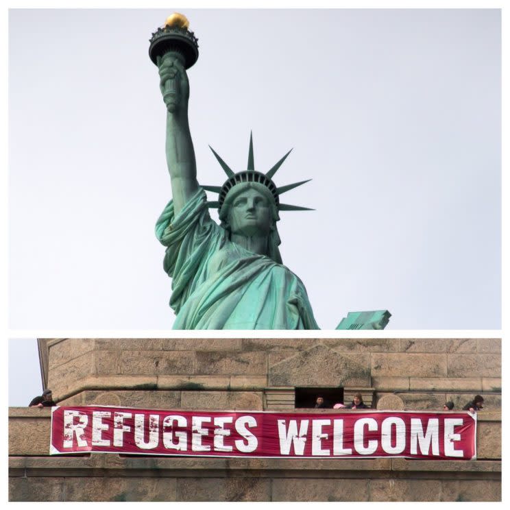 Activists hung a banner saying 