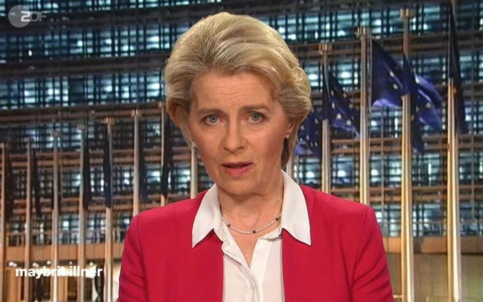 Im ZDF-Talk "maybrit illner" erläuterte Kommissionspräsidentin Ursula von der Leyen (CDU) die Position der EU zu einem Beitritt der Ukraine. (Bild: ZDF)