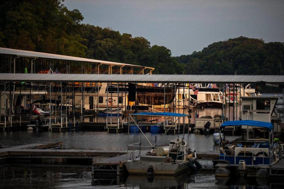 Boats are docked on Lake Cumberland State Resort Park in Jamestown, Ky., on Thursday, June 25, 2021.