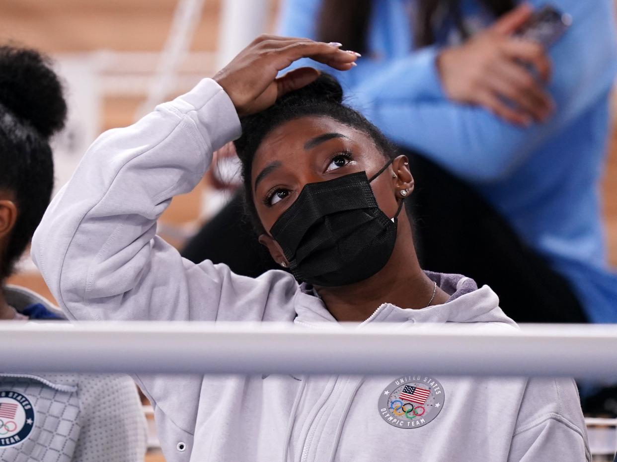 Simone Biles watched the all-around final from the stands (Mike Egerton/PA) (PA Wire)