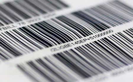 Barcodes are seen on a package in London August 27, 2015. REUTERS/Russell Boyce