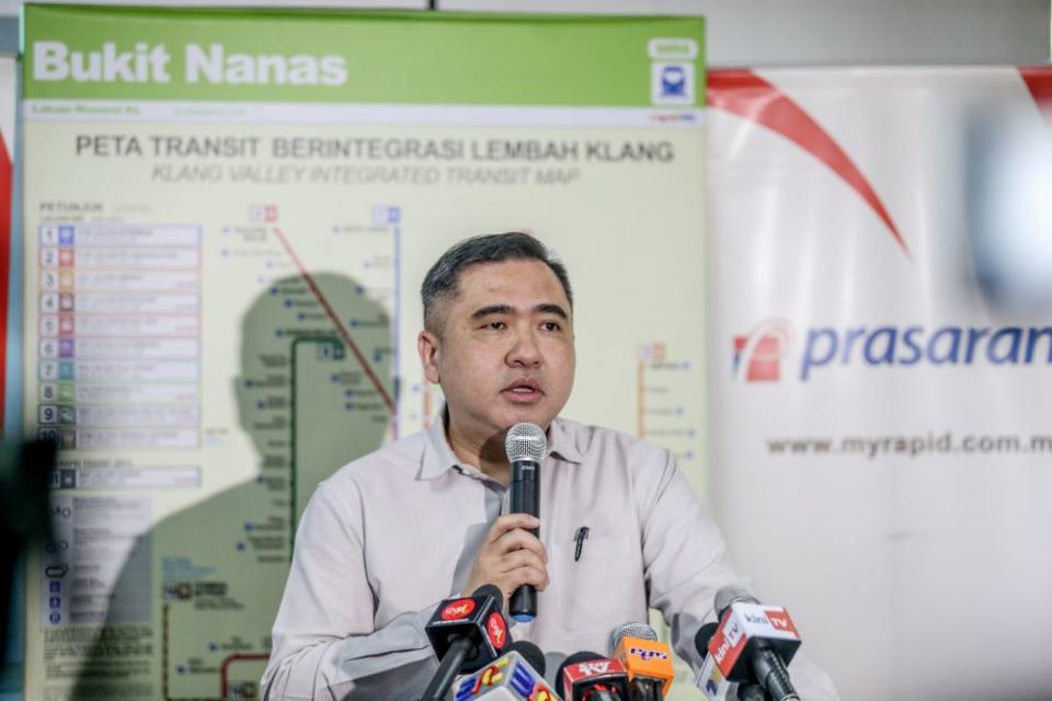 Transport Minister Anthony Loke speaks during the unveiling of the four-car Monorail train in Kuala Lumpur August 20, 2019. — Picture by Firdaus Latif