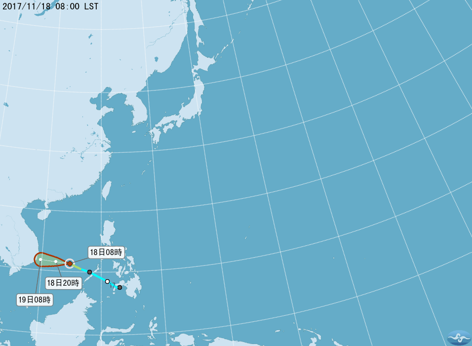 輕度颱風鴻雁預測路徑。（取自中央氣象局網站）