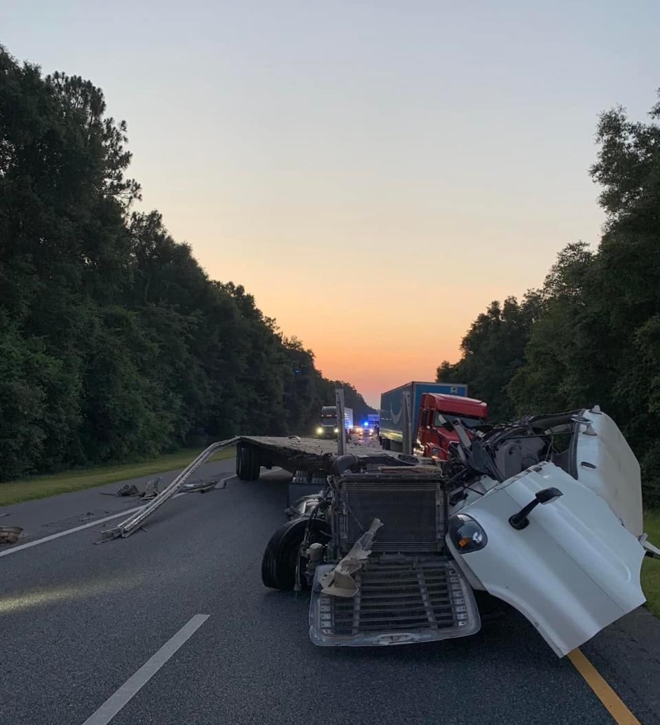 A crash involving a semitrailer and dump truck on Interstate 10 in Okaloosa County blocked traffic for several hours Thursday morning and led to a second crash that seriously injured one driver.