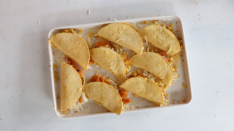 squash and corn quesadilla folded on tray