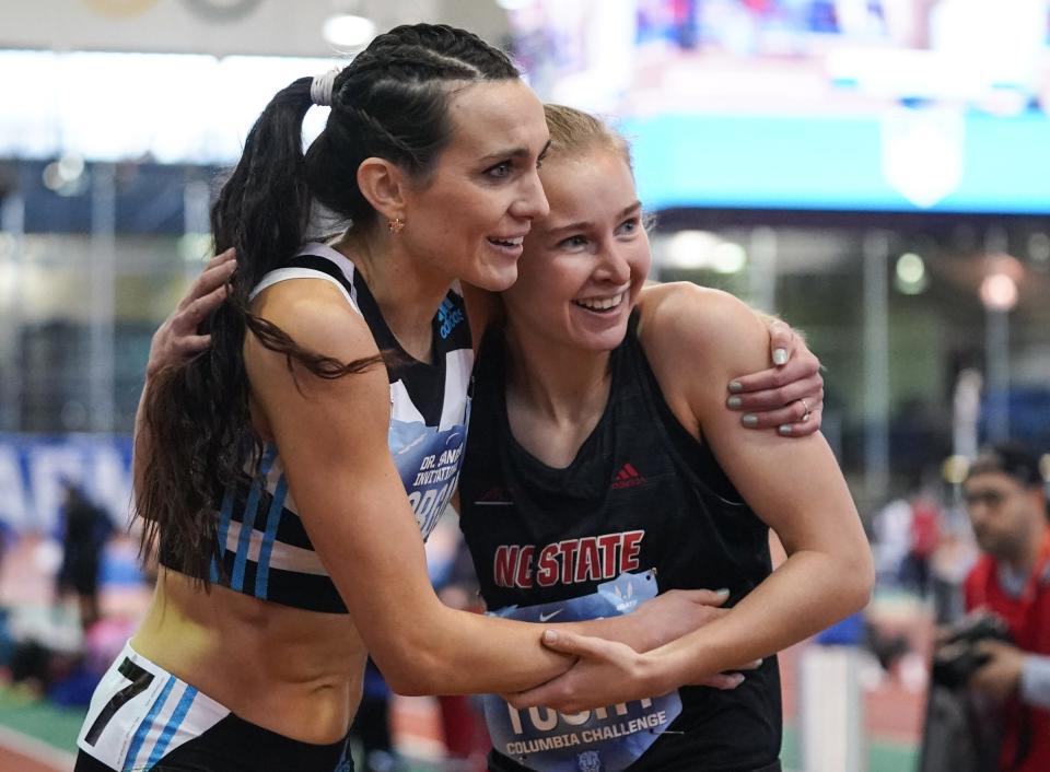 NC State runner and North Rockland graduate Katelyn Tuohy, right, ran a 4:24.26 in the women's mile at the Dr. Sander Invitation at The Armory Track & Field Center in New York on Saturday, January 28, 2023.