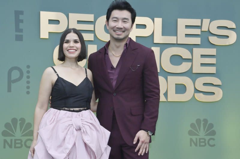 America Ferrera and Simu Liu attend the People's Choice Awards at the Barker Hangar in Santa Monica, Calif., on Sunday. Photo by Jim Ruymen/UPI