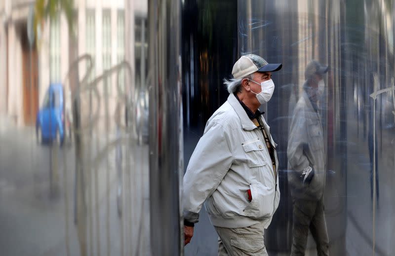 People wearing face masks in Prague