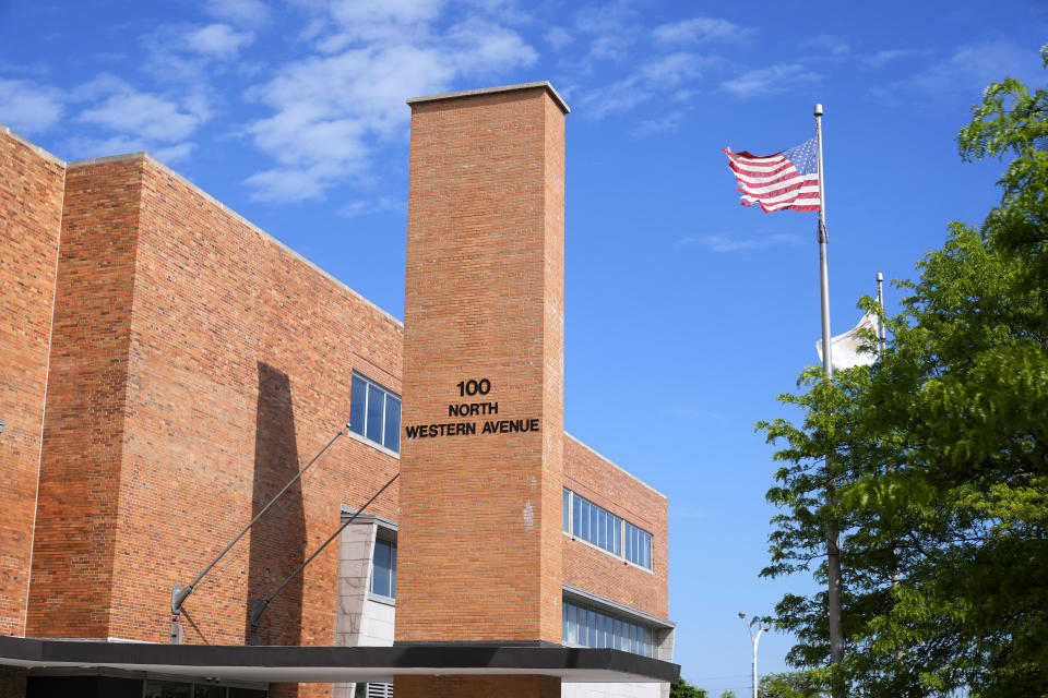 The office building at 100 North Western Avenue in Chicago, on Monday, May 6, 2024, where an office of the Illinois Department of Juvenile Justice is located. Child sexual abuse at Illinois juvenile detention centers was pervasive and systemic for decades, according to disturbing accounts in a lawsuit filed Monday by 95 men and women housed at youth centers as children. (AP Photo/Charles Rex Arbogast)