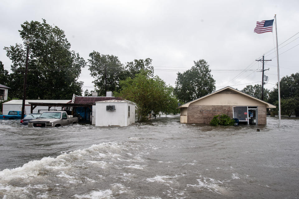 The post office in Nome, Texas, was flooded Wednesday. (Photo: Joseph Rushmore for HuffPost)