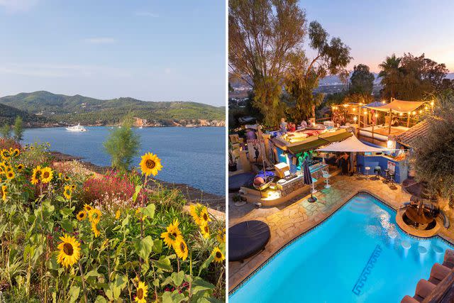 Gunnar Knechtel From left: Ibiza's northern coast, as seen from the wildflower garden at Six Senses; Sundowner's at Pike's.