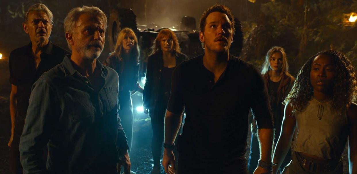 jeff goldblum, sam neill, laura dern, bryce dallas howard, chris pratt, jurassic world dominion trailer