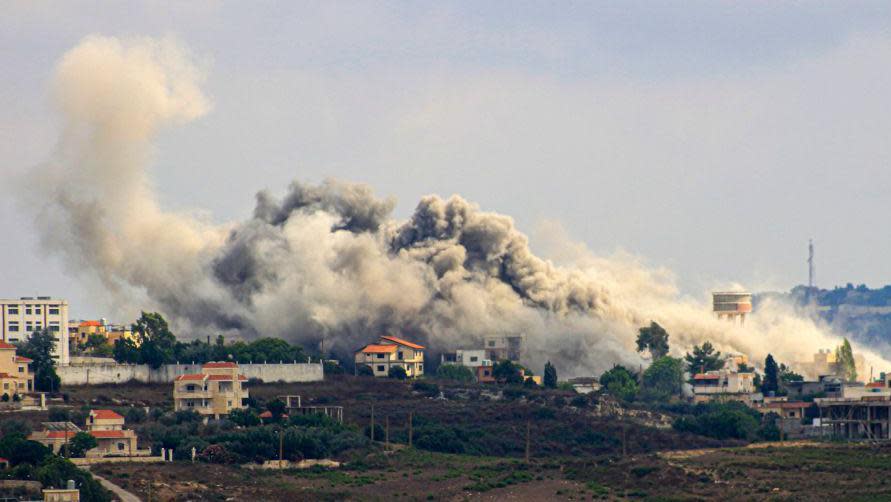 A south Lebanese border village hit by Israeli shelling