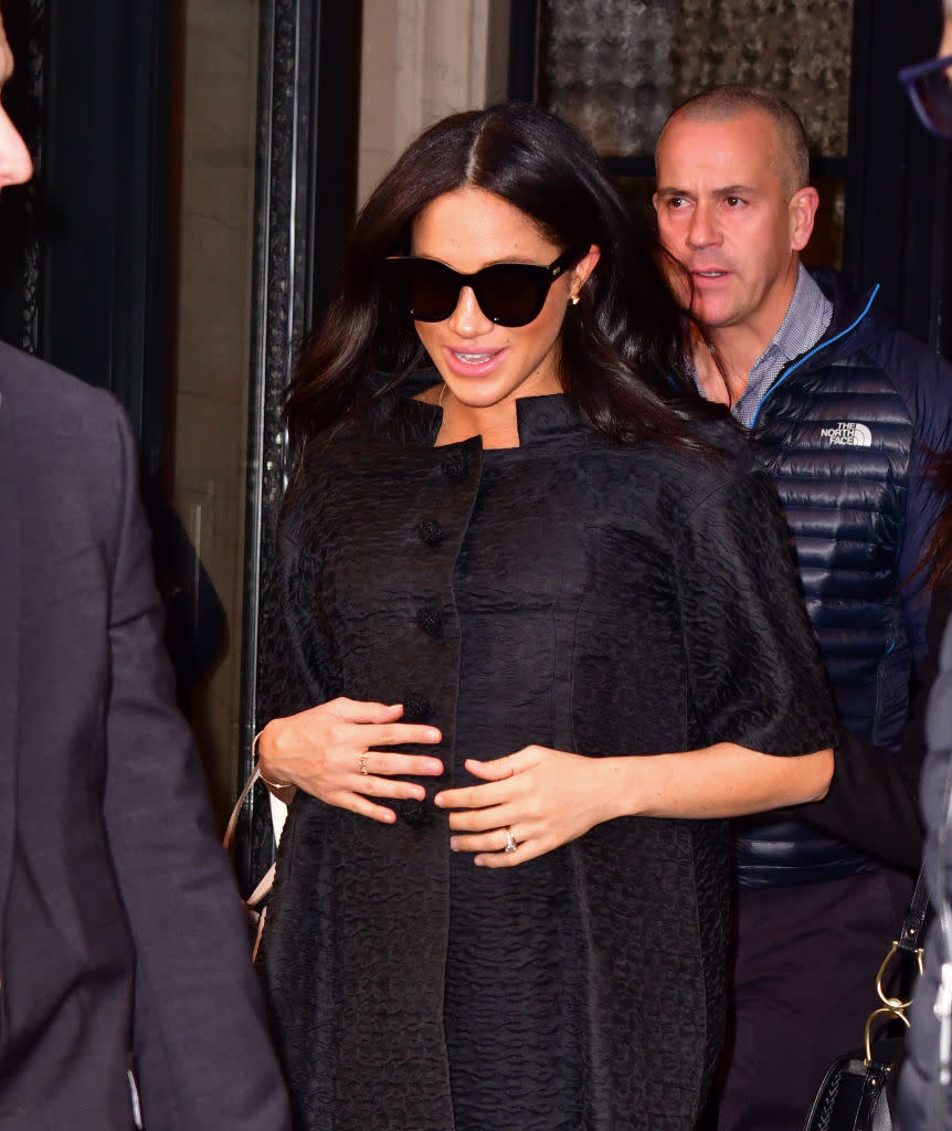 Meghan Markle wore Le Specs "Air Heart" sunglasses while visiting New York in 2019. (Photo by James Devaney/GC Images)