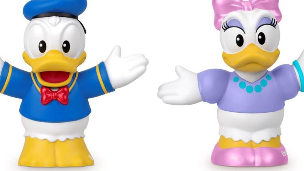 US toy company Mattel has recalled a range of children’s toys over fears the products could pose “a risk of serious injury or death from choking” due to a design flaw. Mattel Pty Ltd — Donald Duck and Daisy Duck figures sold as part of the Fisher-Price Little People® Mickey and Friends figure pack. Picture: Supplied