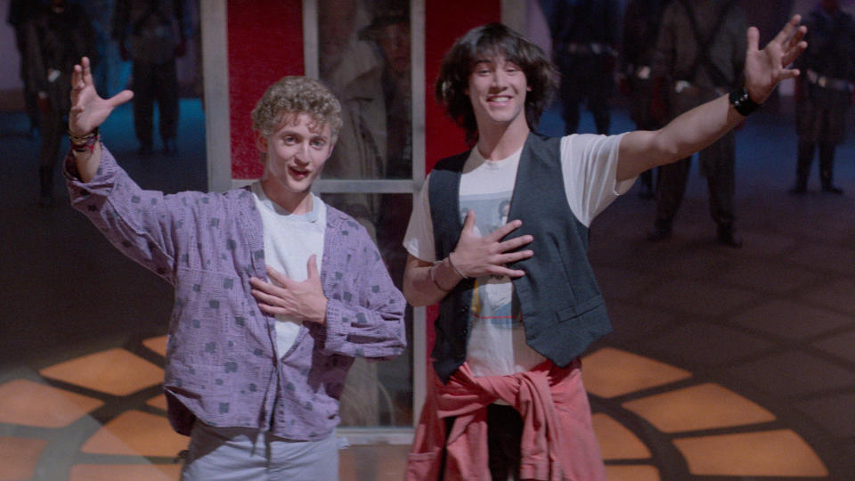 Alex Winter and Keanu Reeves in 'Bill & Ted's Excellent Adventure'. (Credit: Studiocanal)