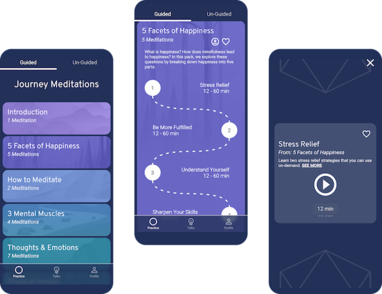 Three examples of the Brightmind app.