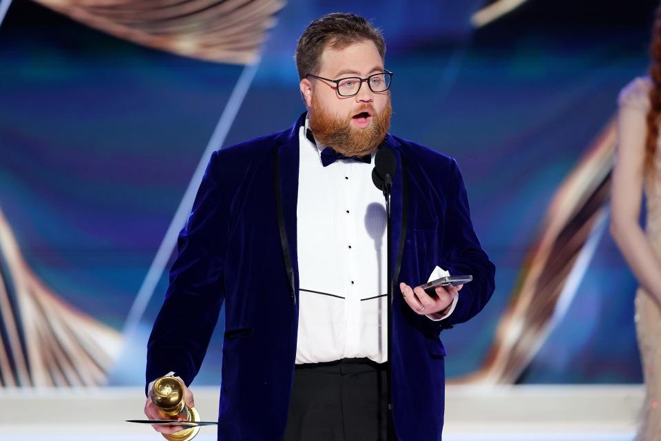 Paul Walter Hauser accepts the Best Performance in a Limited or Anthology Series or Television Film award for "Black Bird".