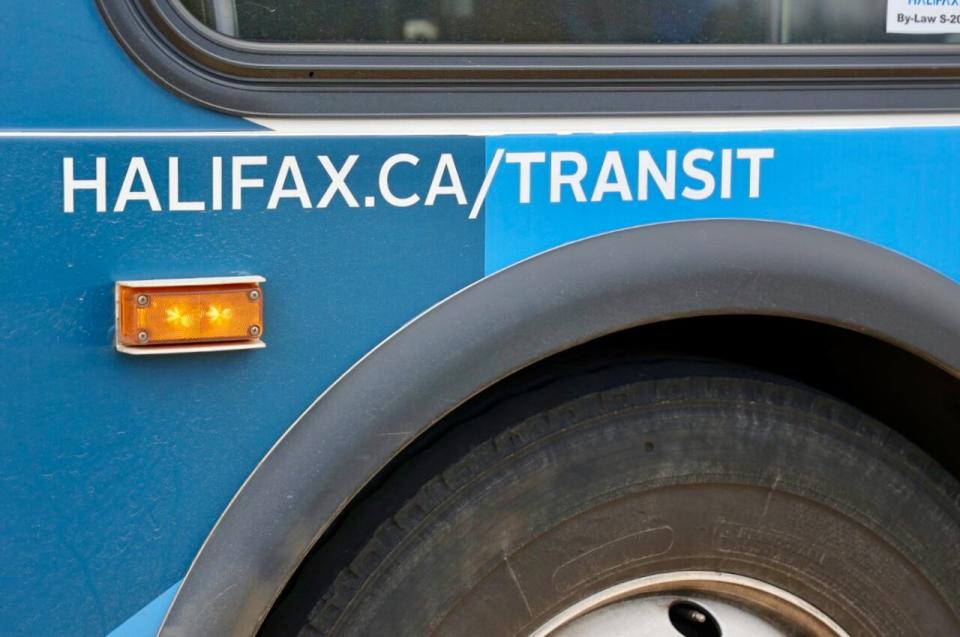 A bus parked at the Halifax Transit Mumford Terminal in Halifax