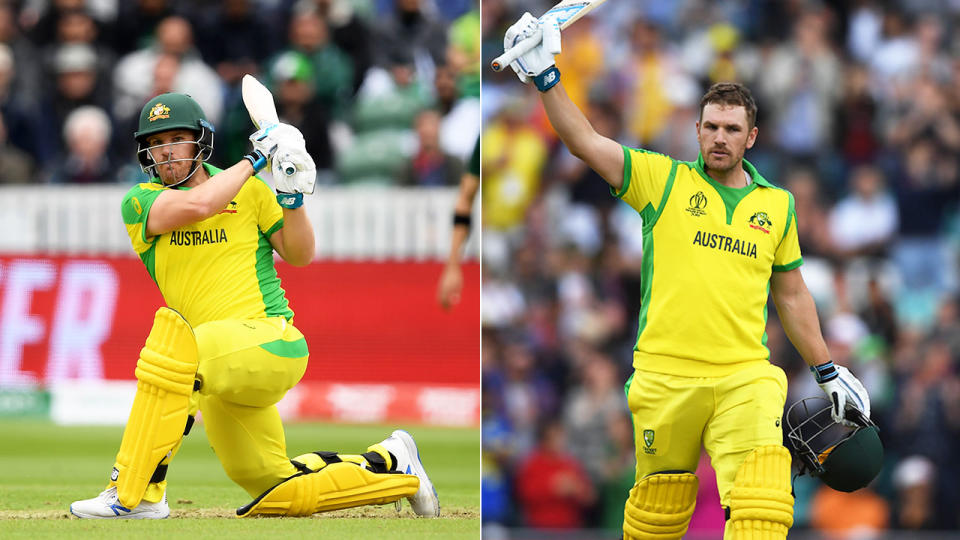 Aussie skipper Aaron Finch celebrates his century against Sri Lanka.