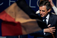 Francois Fillon, former French Prime Minister, member of the Republicans political party and 2017 presidential election candidate of the French centre-right leaves after delivering a speech at a campaign rally in Aubervilliers, Paris suburb, March 4, 2017. REUTERS/Philippe Wojazer