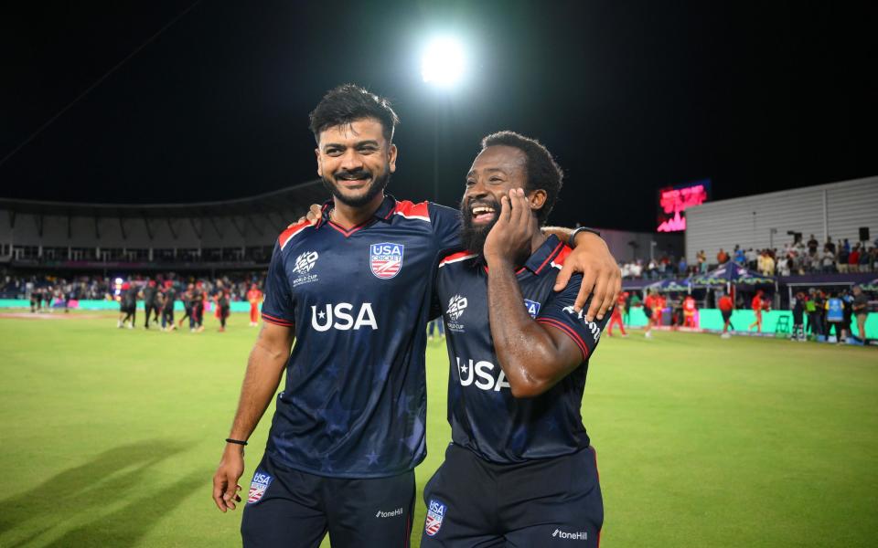 Aaron Jones (right) hit an unbeaten 94 as the US defeated Canada in their opening match