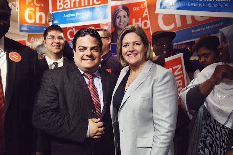 NDP candidate for Richmond Hill Marco Coletta and Ontario NDP Leader Andrea Horwath in an undated photo. Photo from <a href="https://www.facebook.com/MarcoColettaNDP/" rel="nofollow noopener" target="_blank" data-ylk="slk:MarcoColettaNDP/Facebook;elm:context_link;itc:0;sec:content-canvas" class="link ">MarcoColettaNDP/Facebook</a>.