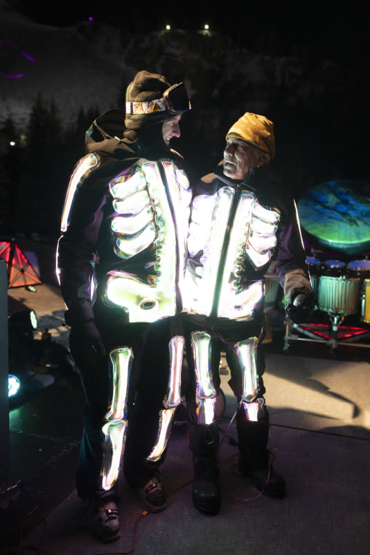 <em>Chris Benchetler poses with Grateful Dead drummer Mickey Hart in the new skeleton suits.</em><p>Photo: Aaron Blatt/Mountains of the Moon</p>