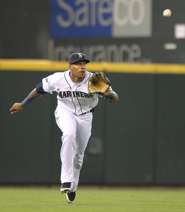 Outfielder Greg Halman of the Seattle Mariners at bat during a