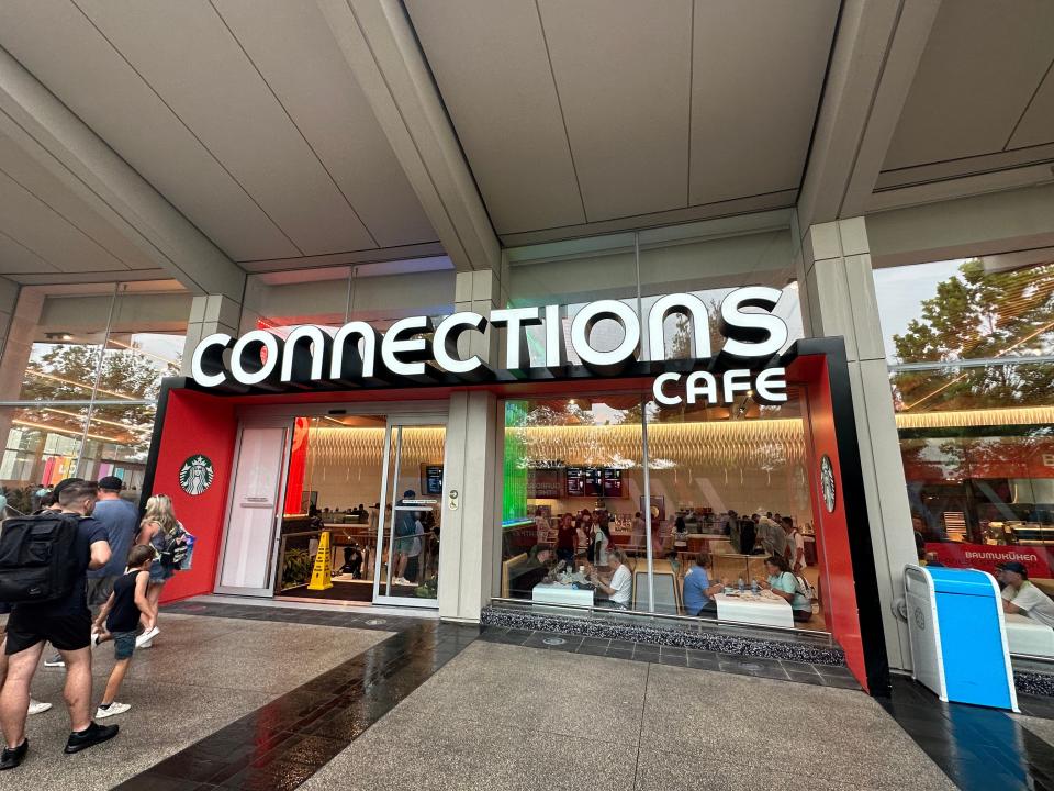 exterior shot of connections cafe in epcot at disney world