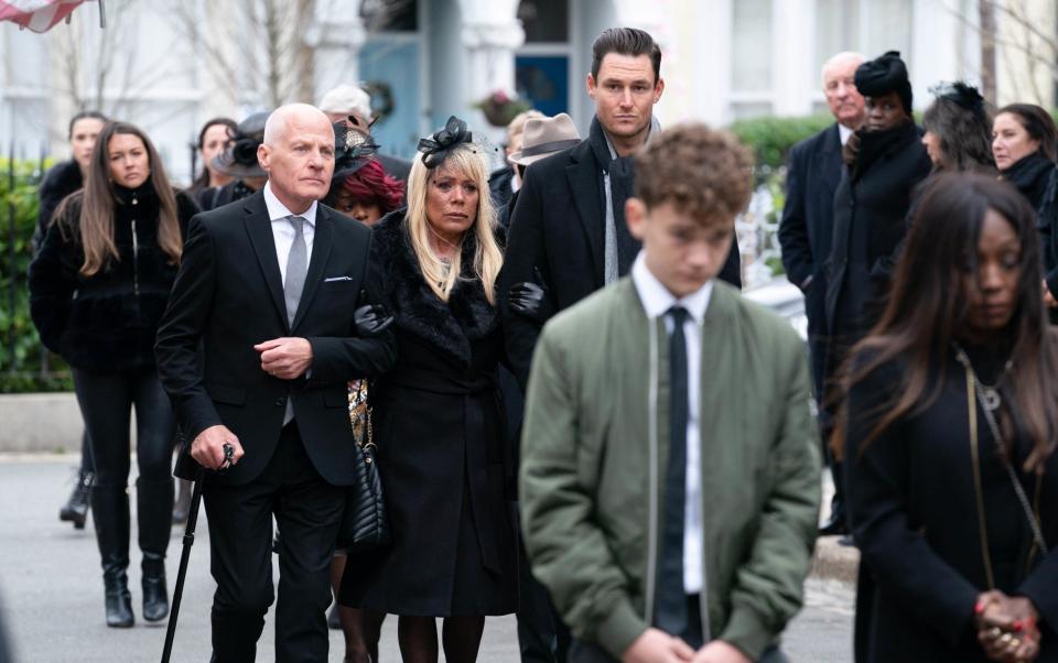 The EastEnders cast pay tribute at the on-show funeral - Jack Barnes/Kieron McCarron/BBC/PA