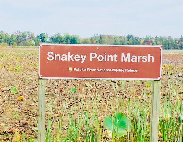 A sign at Snakey Point Marsh in the Patoka River National Wildlife Refuge.